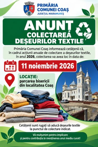ANUNȚ – COLECTAREA DEȘEURILOR TEXTILE
